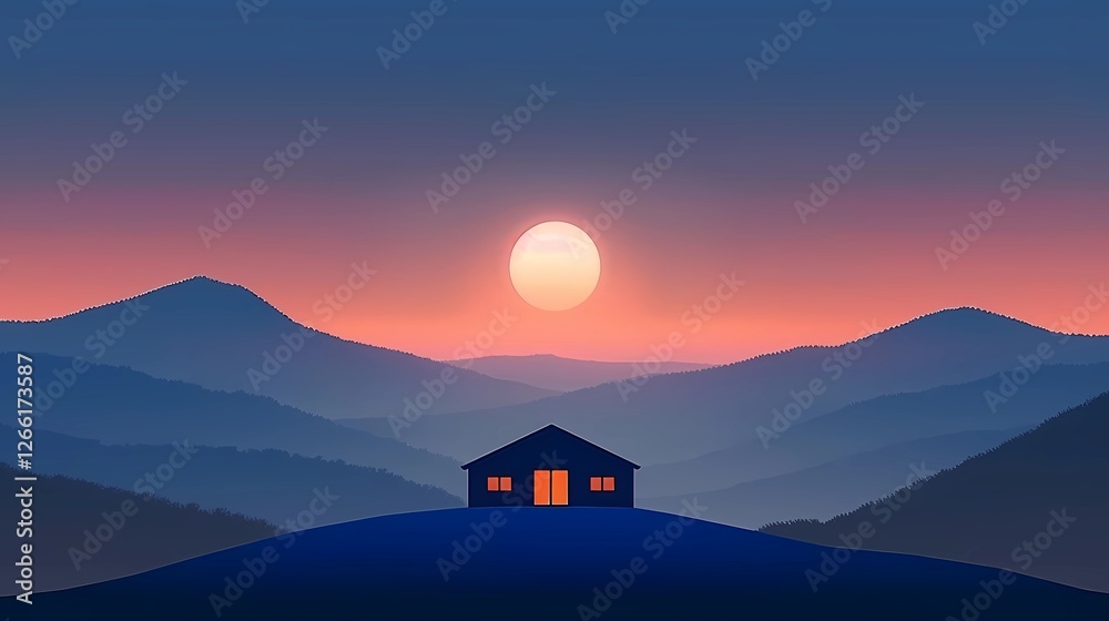 Fototapeta premium sunset over the house in the mountains 