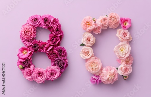 Pink roses arranged to form the number eighty