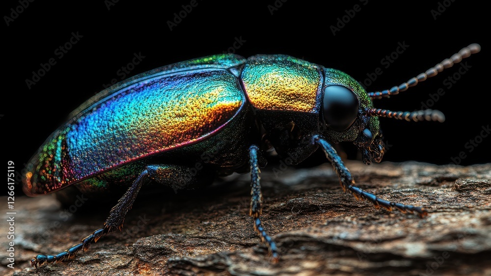 black-shelled beetle walking on a tree bark black-shelled beetle walking on a tree bark
