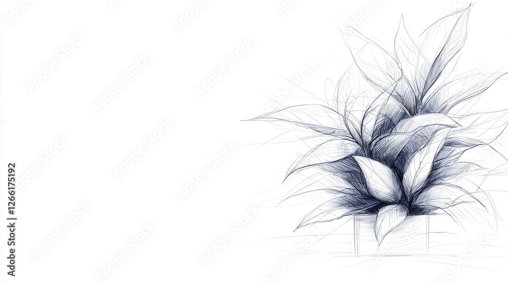 Obraz premium Pencil sketch of houseplant in pot, interior design concept, home decor, study, graphic, artwork