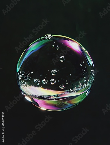 Iridescent sphere, Macro shot of a rainbow colored soap bubble detail