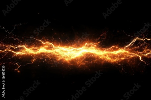 Fiery electrical discharge with bright glow against dark background