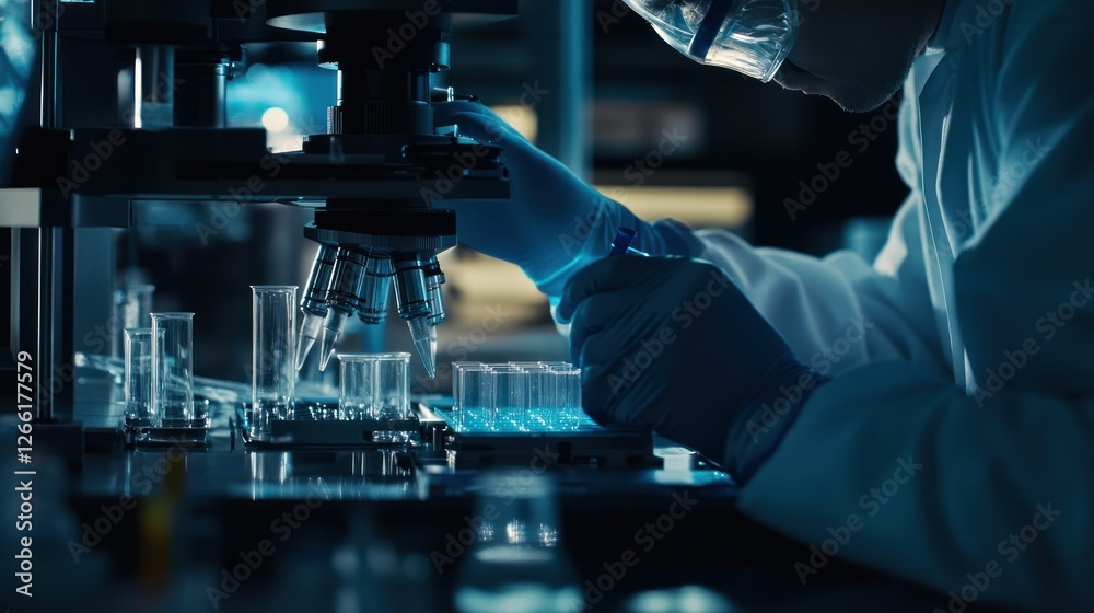 A scientist conducts experiments using a microscope in a laboratory setting. A scientist conducts experiments using a microscope in a laboratory setting.