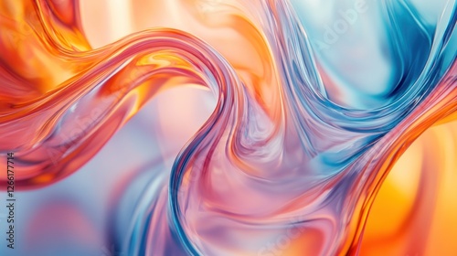 Abstract vibrant flowing liquid swirls, colors mixing, soft light background