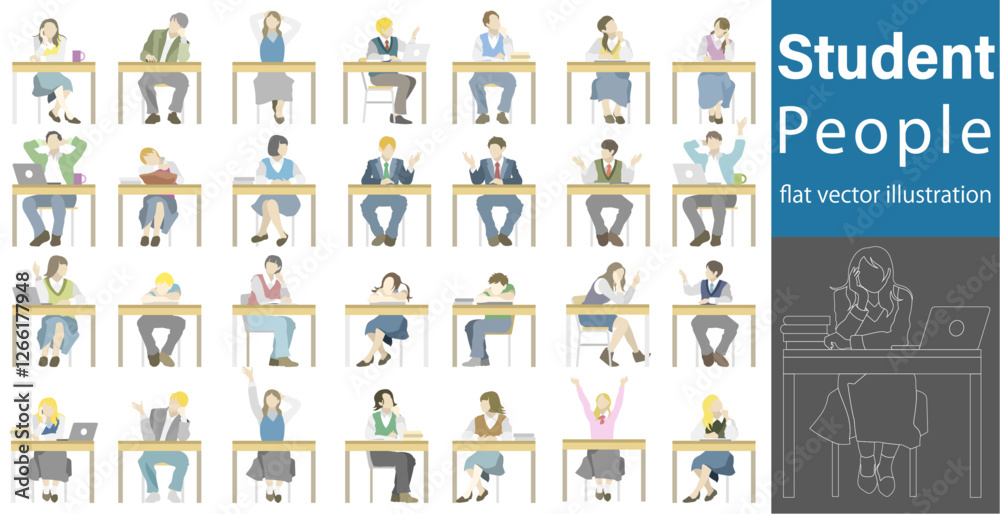 Fototapeta premium Flat vector illustration of school students