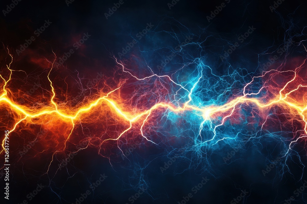 Fototapeta premium Dynamic electrical discharge displays contrasting hues of fire and ice