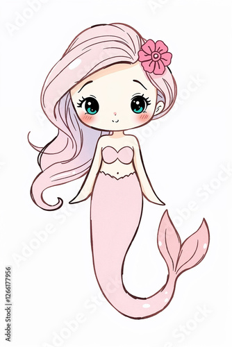 Cute cartoon mermaid with pink hair
