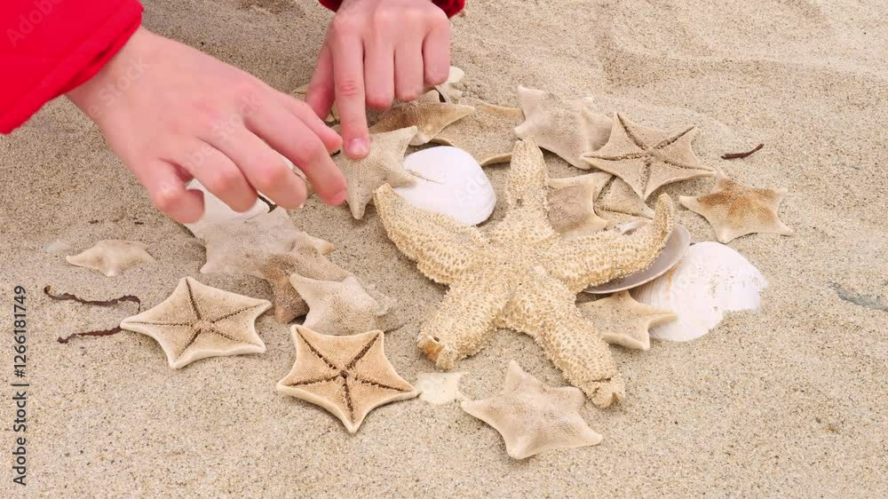Children enjoying beach fun adding starfish to sandy collection Kids exploring seaside treasures Collection grows with starfish symbolizing excitement adventure and unique collection moments Children enjoying beach fun adding starfish to sandy collection Kids exploring seaside treasures Collection grows with starfish symbolizing excitement adventure and unique collection moments