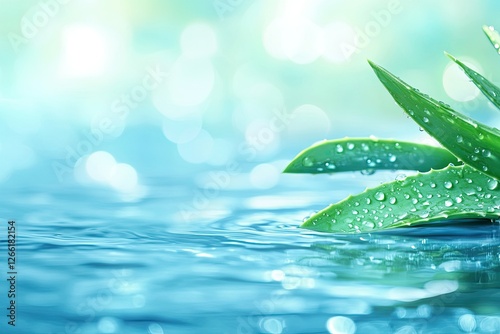 Dewy Aloe Vera Leaves Resting on Clear Water