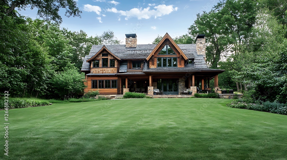 Luxury Log Cabin Home nestled in lush greenery Luxury Log Cabin Home nestled in lush greenery