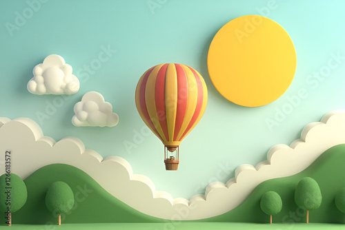 Vintage hot air balloon floating through the sky