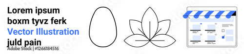 Egg shape, intricate lotus flower design, and storefront banner near dummy text. Ideal for website, template, graphics, branding, business presentations, marketing materials and educational content