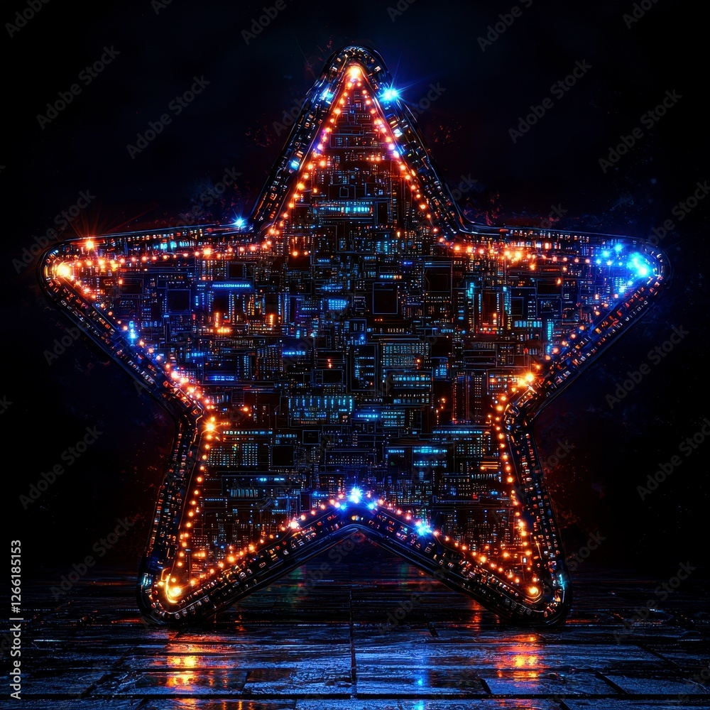 Glowing Circuit Star, Dark Background, Futuristic Design, Abstract Art Glowing Circuit Star, Dark Background, Futuristic Design, Abstract Art