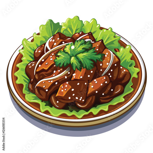 Close-up shot of glistening, dark bulgogi marinated beef in a shallow dish, showcasing the rich, savory marinade.