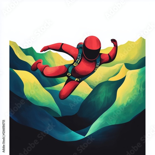 Obraz na płótnie parachutist in red jumpsuit flies over mountains. colorful illustration with futuristic style.
w salonie