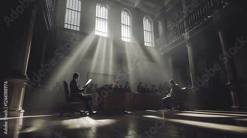 Solemn Courtroom Scene Justice, Judgment, and Accountability