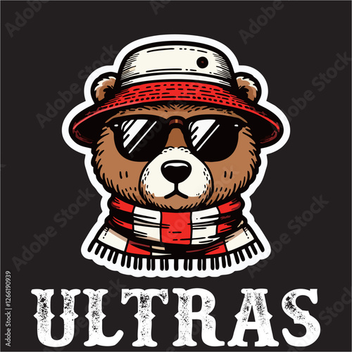 illustration vector graphic of Football fans ultras hooligan  with Bear wear football scarf design for logo, t-shirt, etc