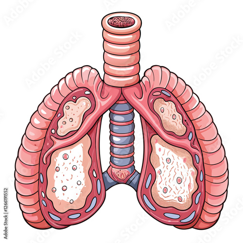 Microscopic view of a pale pink human bronchus, showcasing a distinct cartilage ring.  High detail, medically accurate.