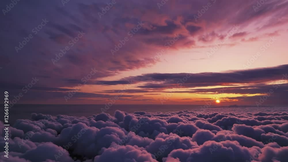 Majestic sunset above the clouds with vibrant colors, serene sky view. Natural beauty and tranquility concept Majestic sunset above the clouds with vibrant colors, serene sky view. Natural beauty and tranquility concept