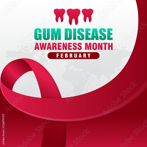 Gum Disease Awareness Month background. With ribbon and text. Observed annually in February. Suitable for templates, cards, posters, banners, etc