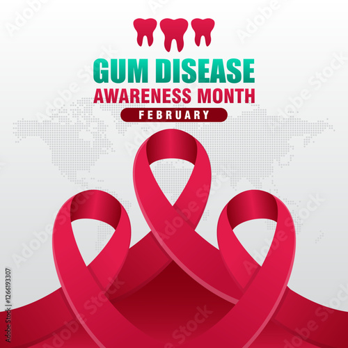 Gum Disease Awareness Month background. With ribbon and text. Observed annually in February. Suitable for templates, cards, posters, banners, etc