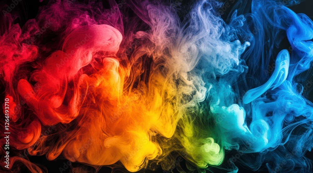 Fototapeta premium Abstract colorful smoke swirls on black background.