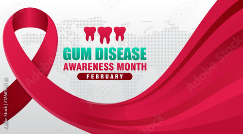Gum Disease Awareness Month background. With ribbon and text. Observed annually in February. Suitable for templates, cards, posters, banners, etc