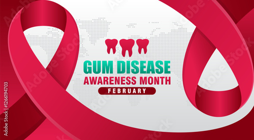 Gum Disease Awareness Month background. With ribbon and text. Observed annually in February. Suitable for templates, cards, posters, banners, etc