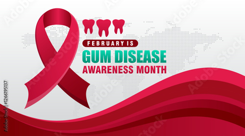 Gum Disease Awareness Month background. With ribbon and text. Observed annually in February. Suitable for templates, cards, posters, banners, etc