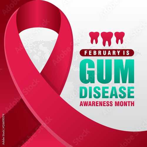 Gum Disease Awareness Month background. With ribbon and text. Observed annually in February. Suitable for templates, cards, posters, banners, etc