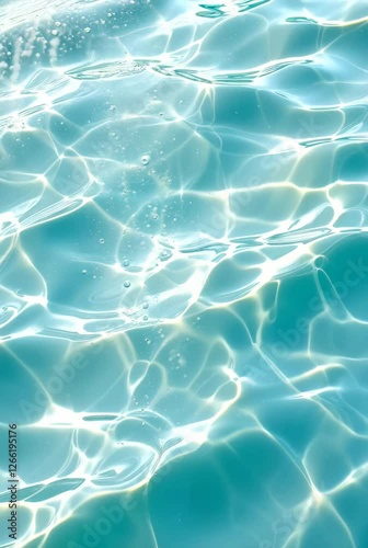 Crystal clear swimming pool water with sunlight reflections and ripples. Turquoise aqua surface pattern. Summer vacation and resort relaxation background. Vertical video