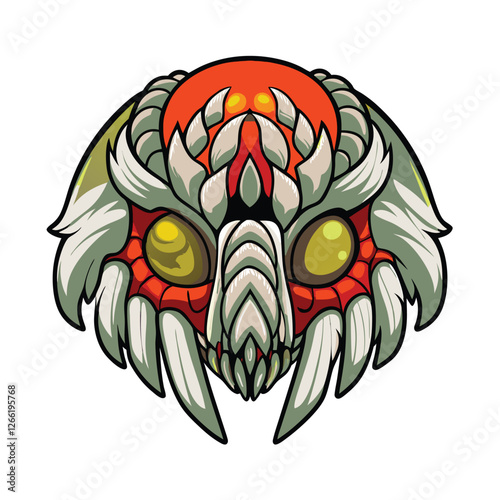A terrifying close-up of a monstrous insect head, showcasing enormous, powerful mandibles and intricate details.  Focus on texture and lighting.