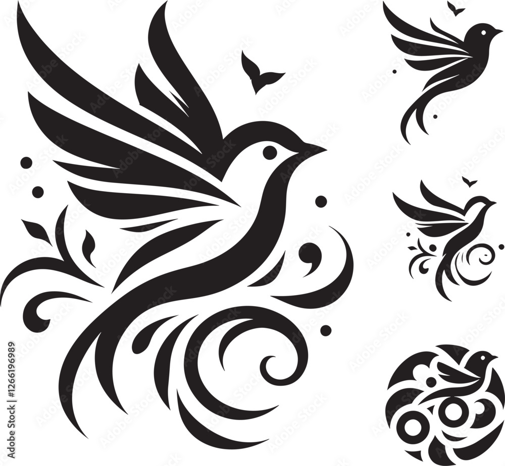 Fototapeta premium Stylized bird illustrations.