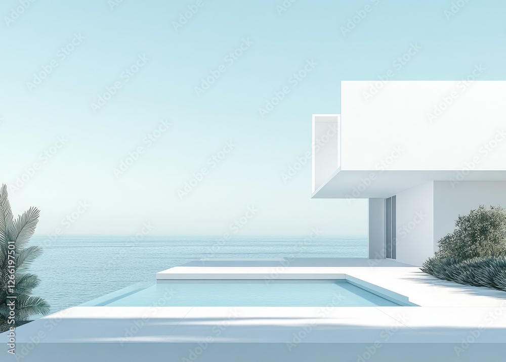 Fototapeta premium Modern Minimalist Seascape Architecture Featuring Infinity Pool