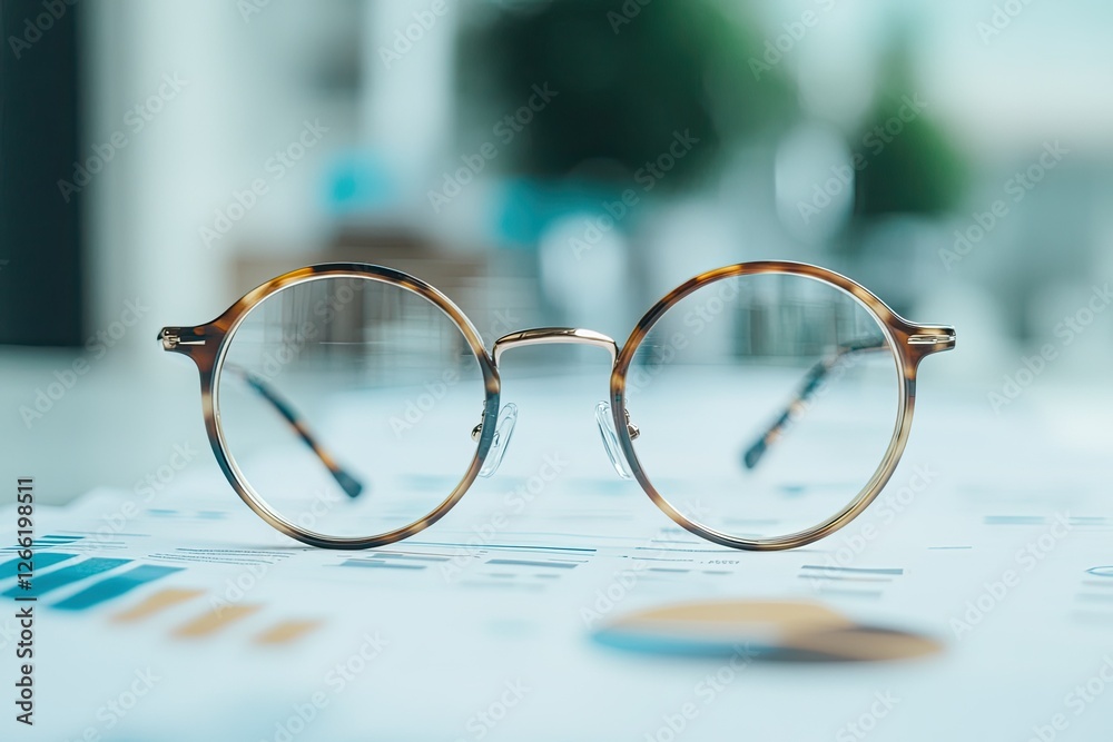 Eyeglasses Resting on Financial Documents and Charts Eyeglasses Resting on Financial Documents and Charts