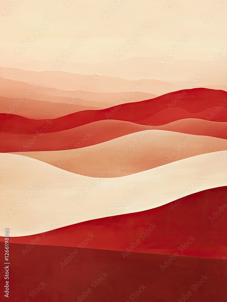 Naklejka premium Red desert dunes at sunrise, calm landscape, wallpaper