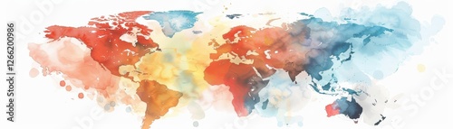 Watercolor world map, global art.