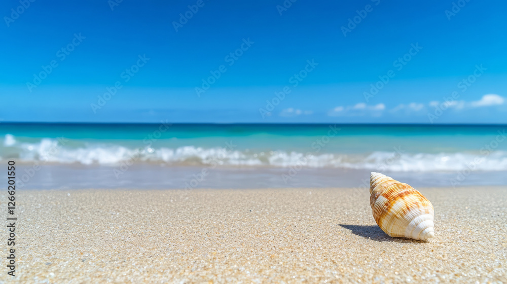 beautiful seashell on sandy beach with clear blue water beautiful seashell on sandy beach with clear blue water