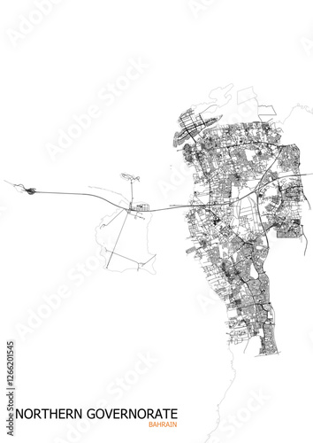 vector map of highways and buildings in northern governorate of bahrain with black and white color