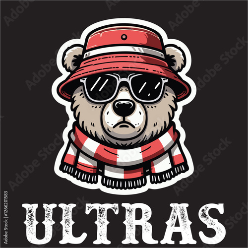 illustration vector graphic of Football fans ultras hooligan  with Bear wear football scarf design for logo, t-shirt, etc