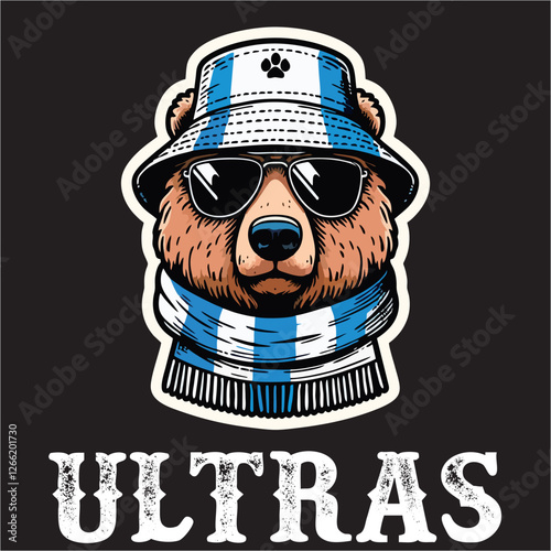 illustration vector graphic of Football fans ultras hooligan  with Bear wear football scarf design for logo, t-shirt, etc