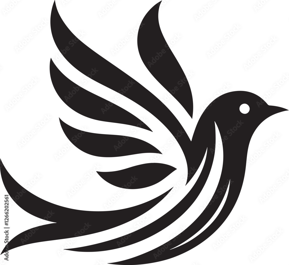 Fototapeta premium Stylized black bird in flight.