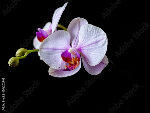 Elegant White and Pink Flower Blossom Against a Deep Black Background Showcasing Natural Beauty