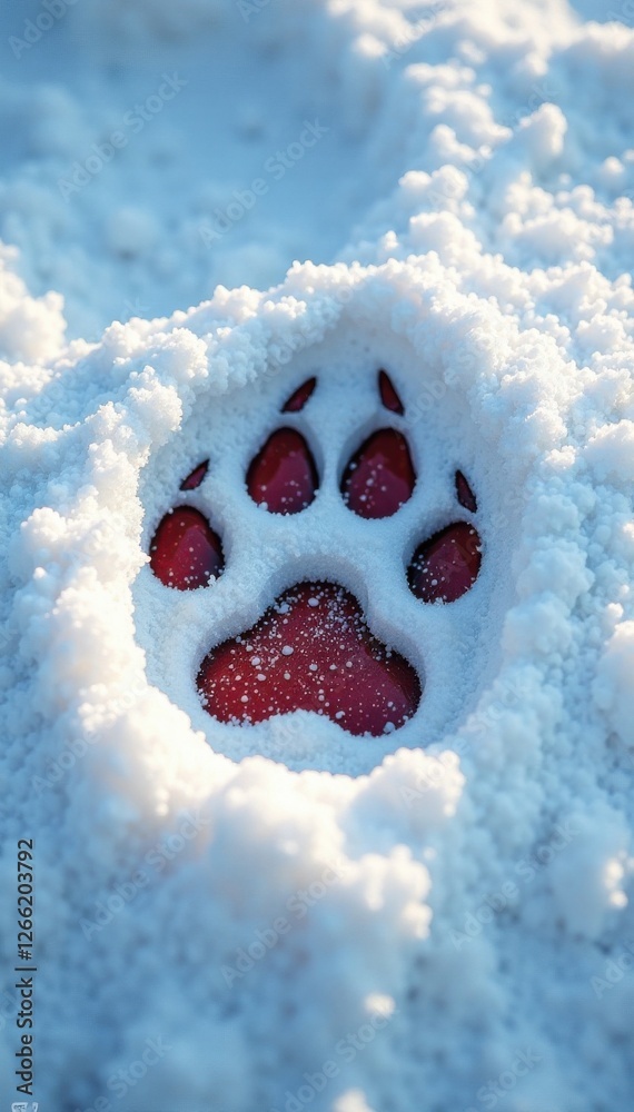 Fototapeta premium Fox Paw Print in Snowy Background , snowybackground, winterwildlife, animals