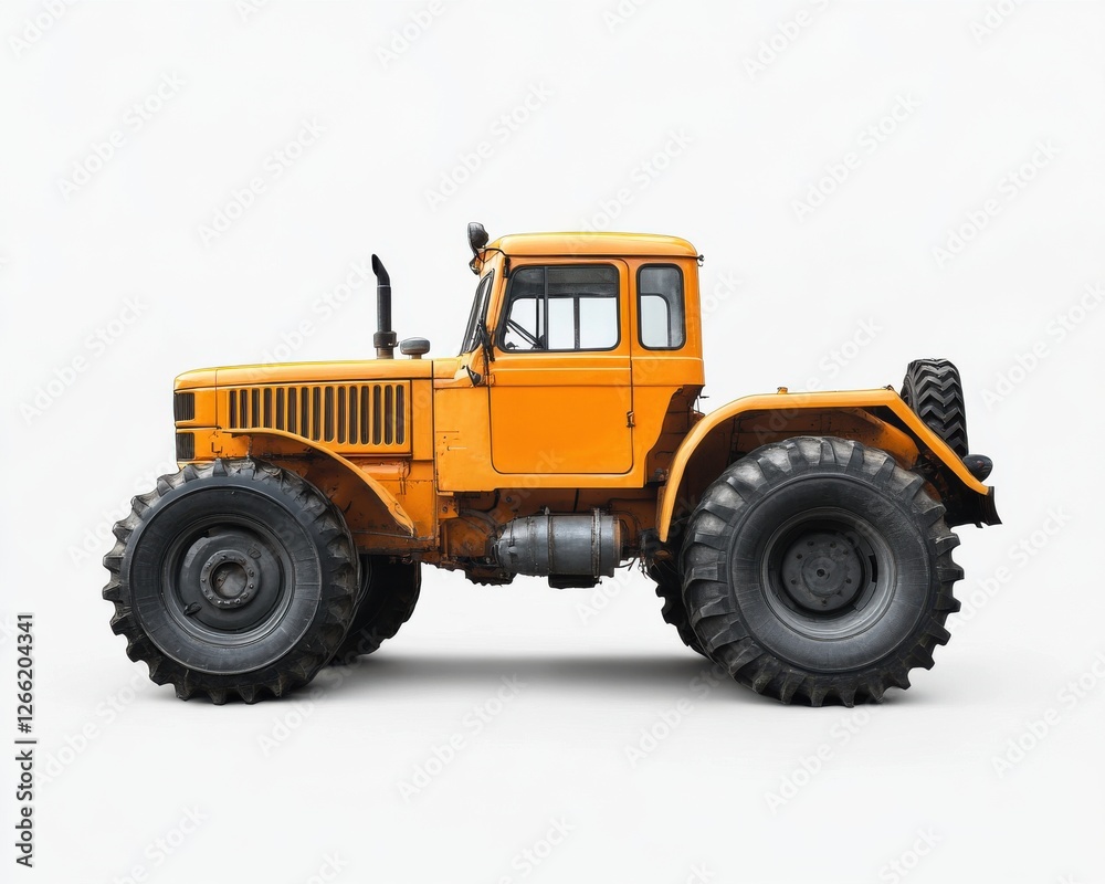 Realistic photo of a tractor on a white background, suitable for commercial use in agriculture and machinery contexts. Realistic photo of a tractor on a white background, suitable for commercial use in agriculture and machinery contexts.