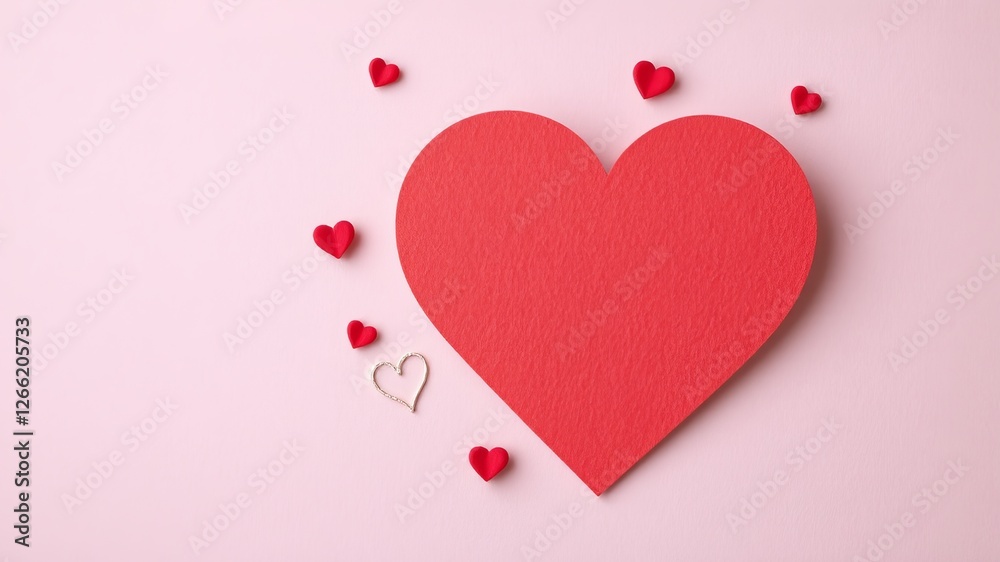 Vibrant Red Paper Heart with Shimmering Gold Heart on Soft Pink Background Evoking Love and Warmth