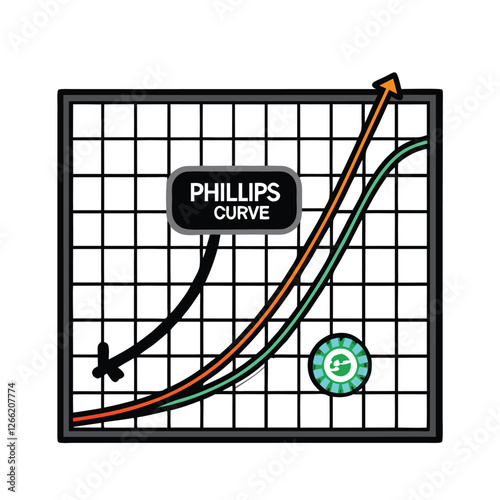 Illustrate the inverse relationship between unemployment and inflation using a clear, visually engaging graph and supporting imagery.