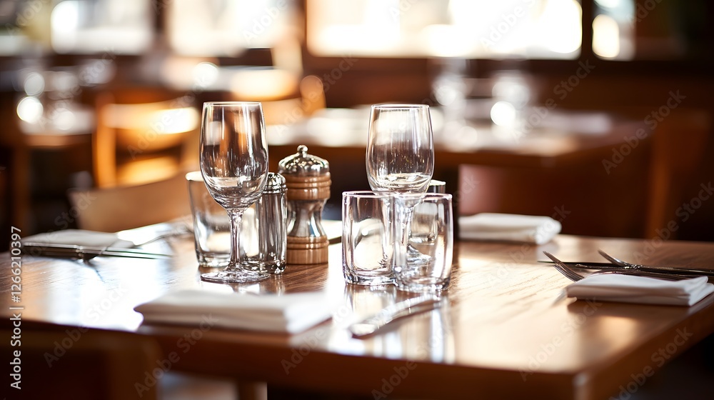 Neatly arranged glasses on a table, showcasing simplicity and order in everyday moments Neatly arranged glasses on a table, showcasing simplicity and order in everyday moments