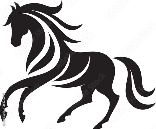 Stylized black horse silhouette.