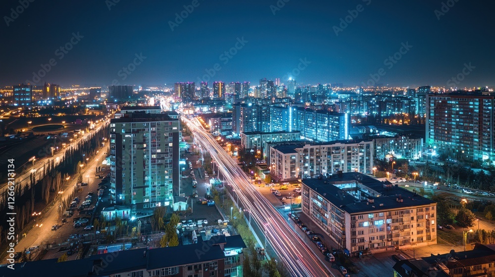 Naklejka premium Night Cityscape: Illuminating Urban Landscape